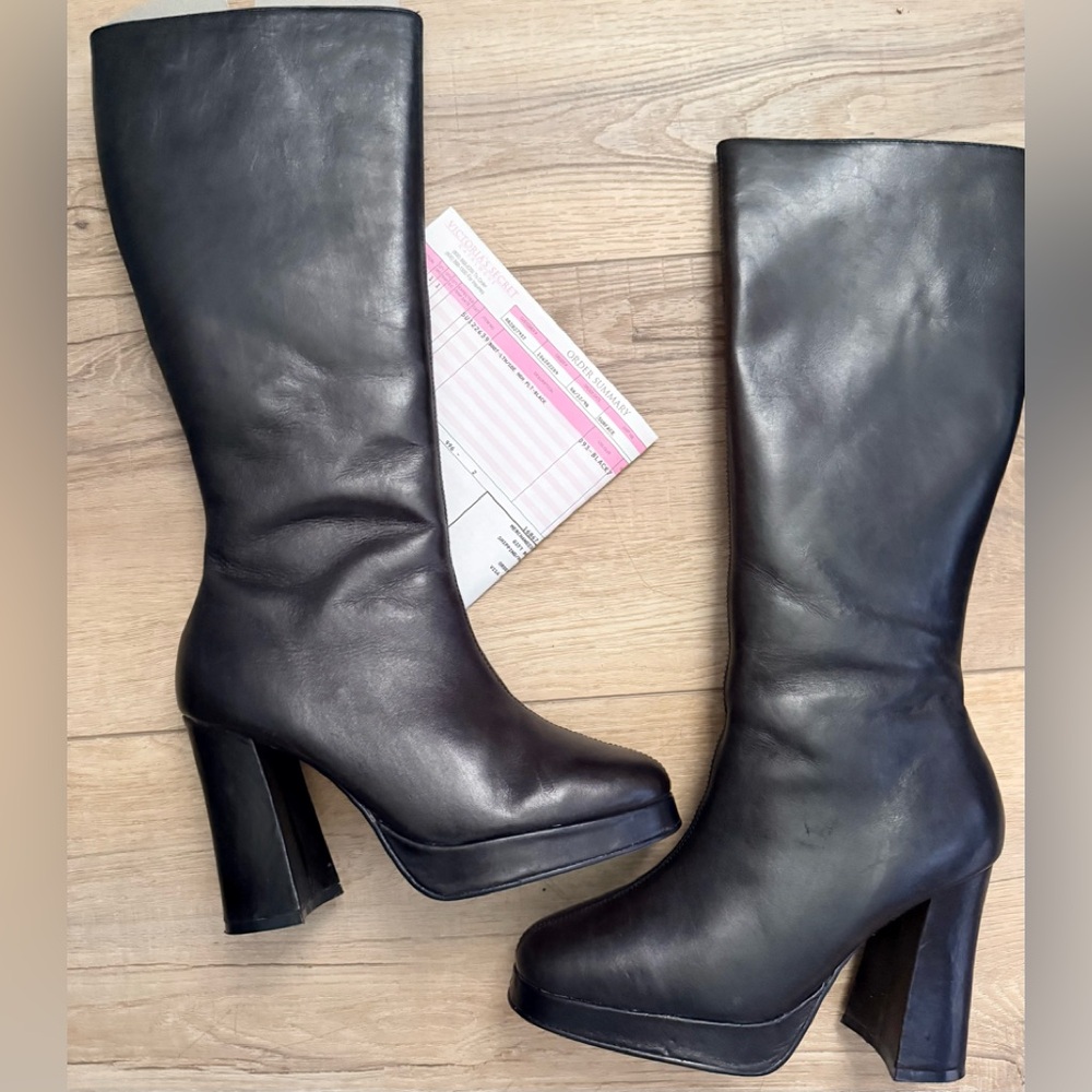 Colin Stuart collab with Victoria’s Secret Black Knee-High Leather Boots Size 7